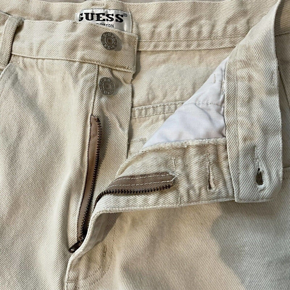 SOLD Vintage Guess Denim Jean Shorts Jorts Cream Size 34 X 10 Men 80s 90s Str… - Picture 3 of 10